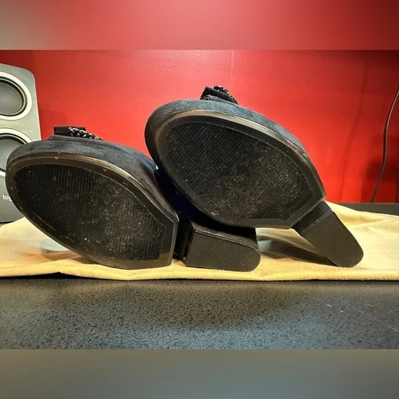 Crown Vintage Black 5.5” Wedge Heels Fabric Faux Suede With Bow Women’s Size 10M - Picture 10 of 12